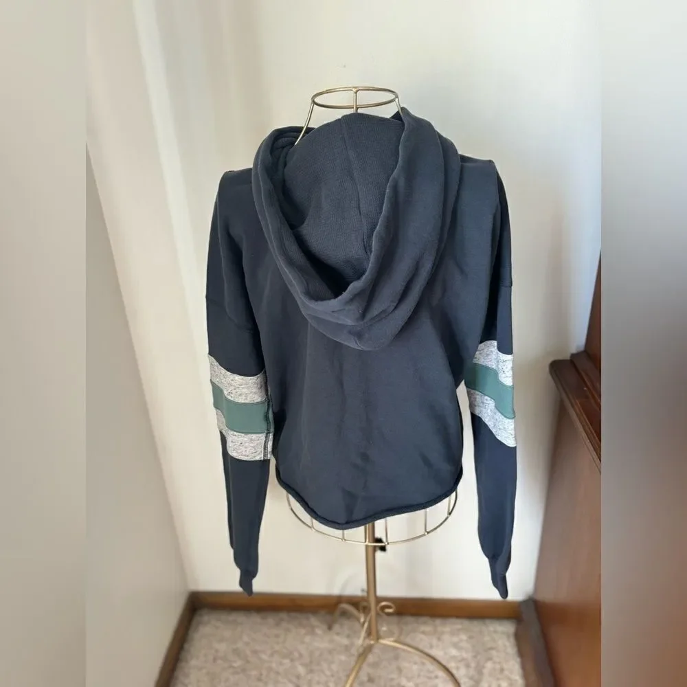 Abercrombie & Fitch Hoodie Sweatshirt Striped Sleeves Size S Navy